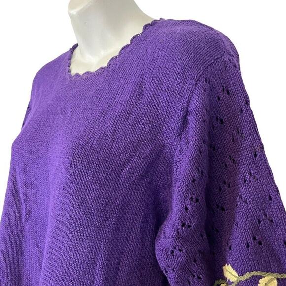 Herman Geist Hand Embroidered Womens Embroidered Vintage Purple Sweater sz S - Picture 10 of 16